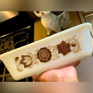 Vintage 1960’s MCM Glasbake milk glass floral loaf ovenware
